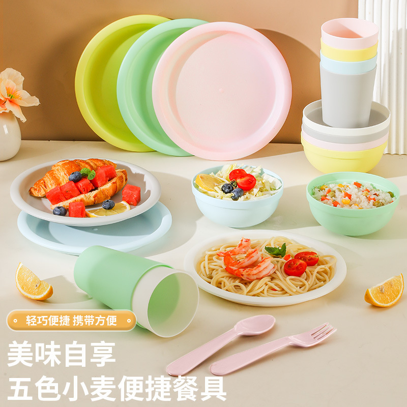 Timu Kidsren's Plastic Tableware Bowls, Cups and Plates Tableware Set High-Value Bowls, Cups and Plates for Home Eating Kidsren's Spoons and Forks