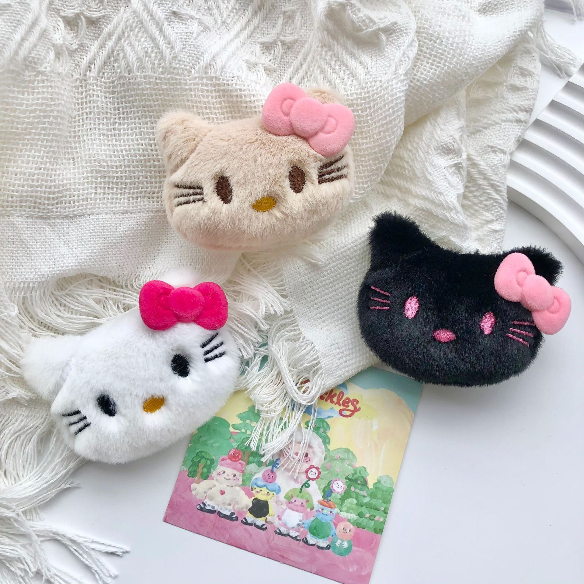Cute Red Kt Cat Hair Clip Ins Plush Hellokitty Bow Hair Clip Girl DIY Clothing Accessories