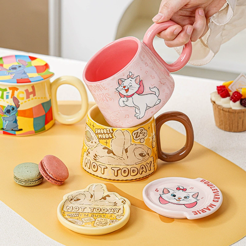Кружка с крышкой в стиле Stitch, керамическая, мультяшная, милая пара, кружка для воды