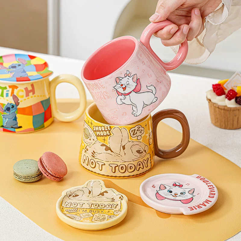 Кружка с крышкой в стиле Stitch, керамическая, мультяшная, милая пара, кружка для воды