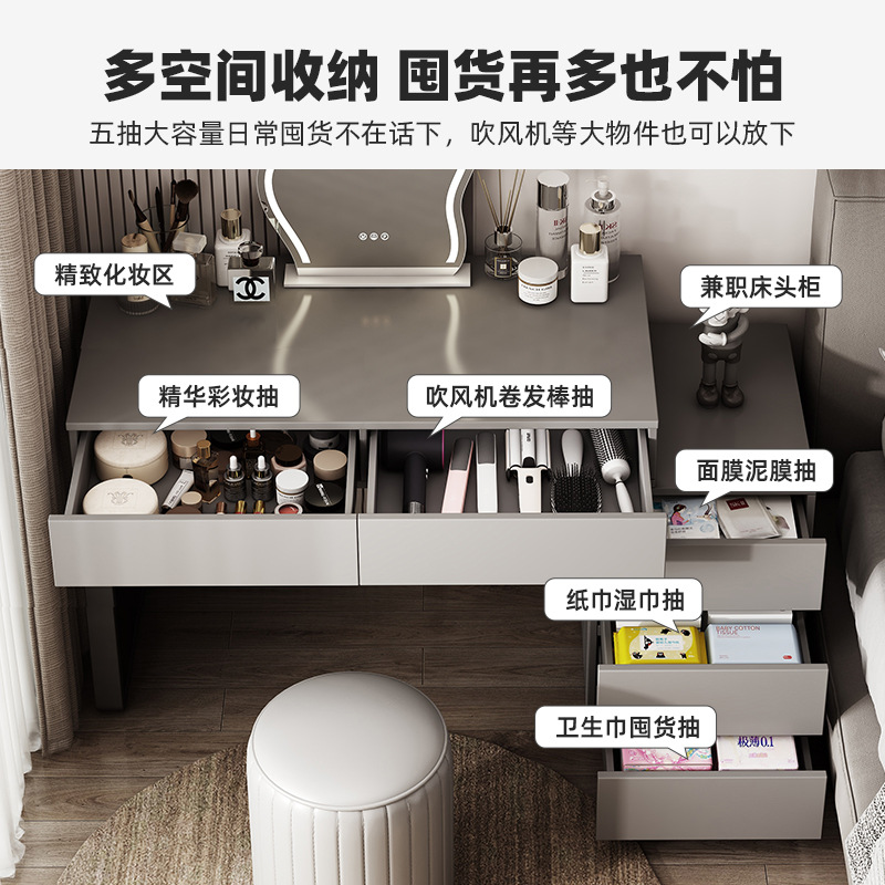 Comedor de lujo ligero dormitorio 2025 nuevo estilo moderno simple mesa de maquillaje alta sensación de almacenamiento gabinete de maquillaje integrado