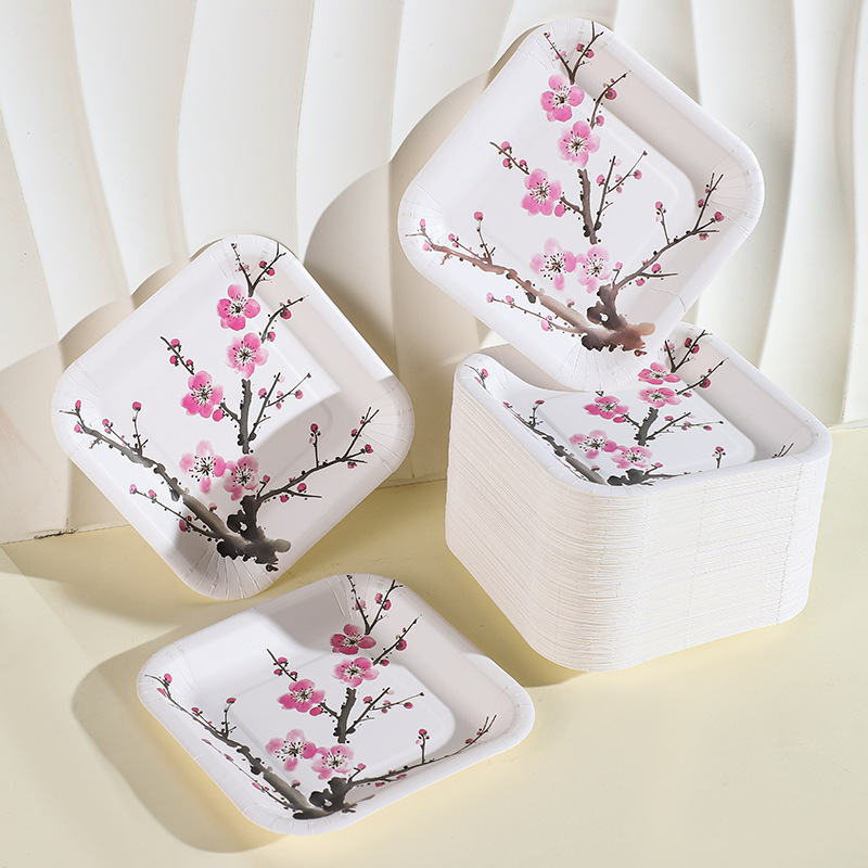 Plato desechable de hueso de 6 pulgadas de mesa de comedor casera, plato de papel de fiesta al por mayor, espesación desechable de hueso