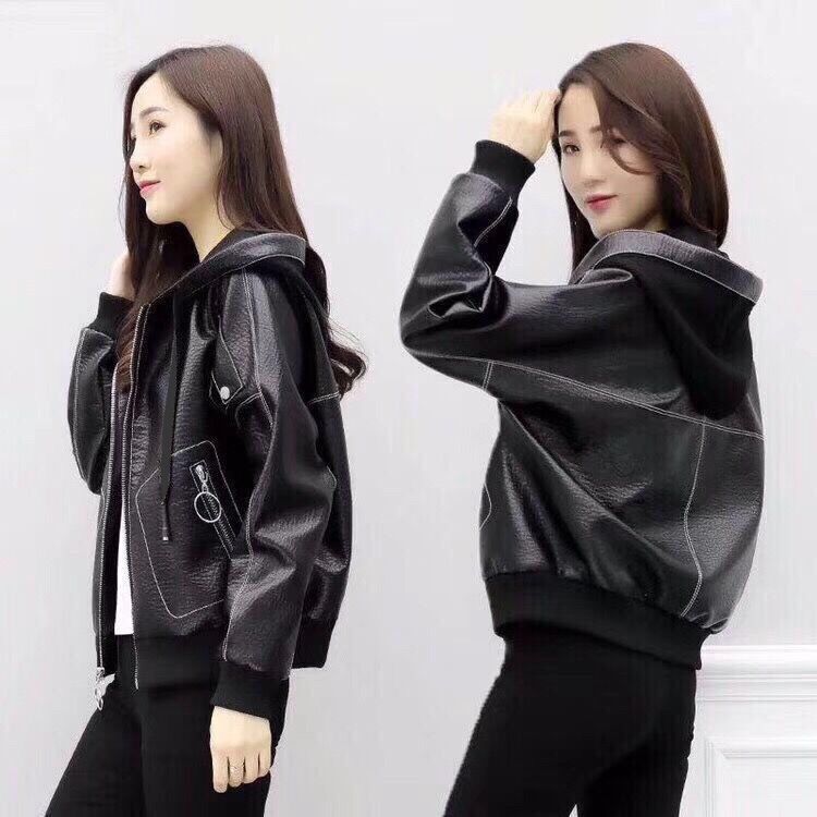 Women's Short Leather Jacket for Spring and Autumn 2025 New Korean Version, Plus-Size, Loose, Slimming, Fleece-Lined Coat