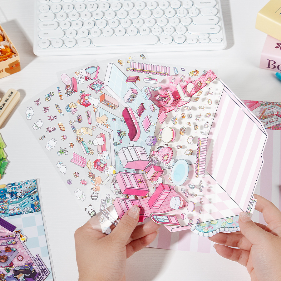 Sweet Dream Star Land 3D pegatinas de mascotas impermeables estereoscópicas para niños pegatinas de paisaje de dibujos animados escenas de tres capas