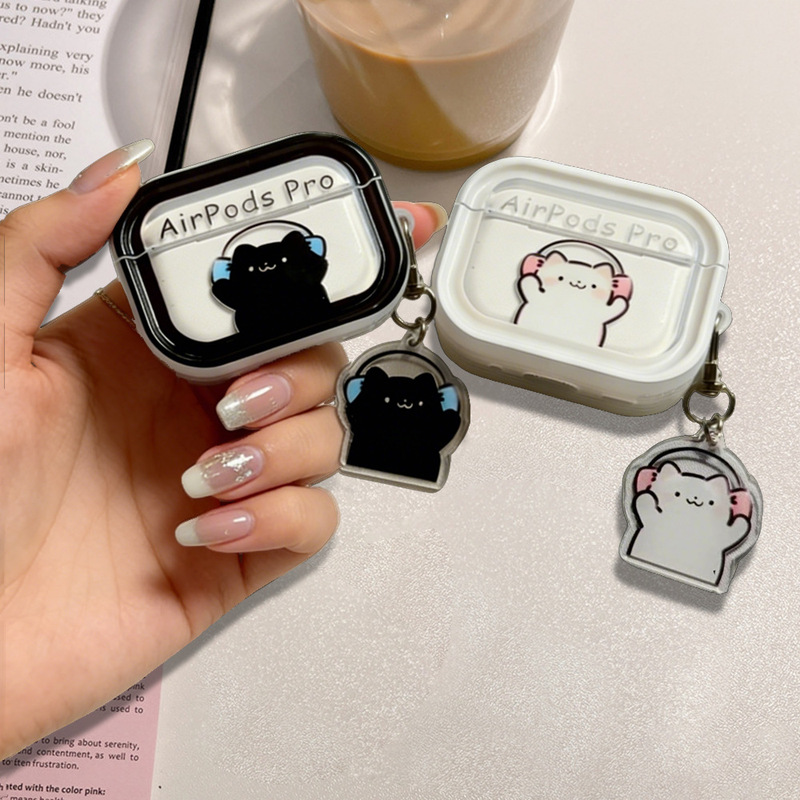 Cute Cat Couple Listening to Music, Suitable for AirPods Pro Protective Case, 1St/2Nd Generation Bluetooth Earphone Cover, Airpods4 Cute Cat Couple Listening to Music, Suitable for AirPods Pro Protective Case, 1St/2Nd Generation Bluetooth Earphone Cover, Airpods4