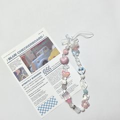 diy串珠陶瓷花朵愛心少女粉蝴蝶結ccd相機掛繩手機殼配飾防丟掛件