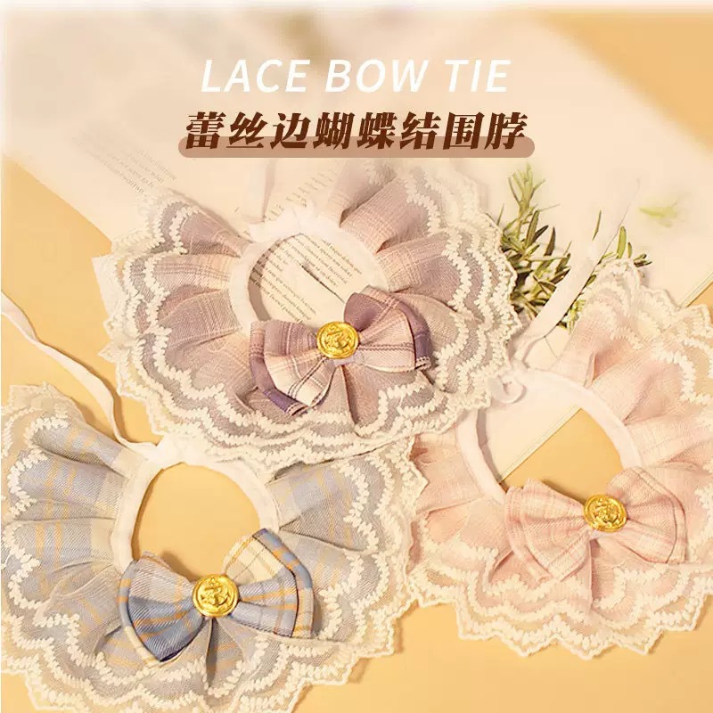 고양이 미끄러운 수건 레이스 스카프 공주 스타일 절묘한 귀여운 활 레이스 애완 동물 목걸이 턱받이