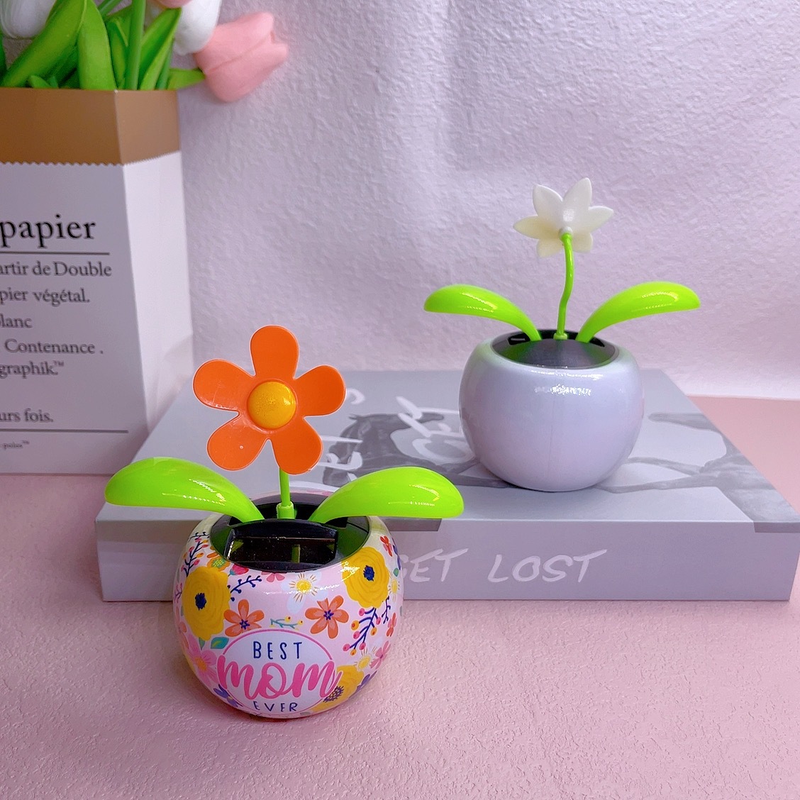 New solar apple flower car ornaments cross-border for solar automatic swing flower car decorations
