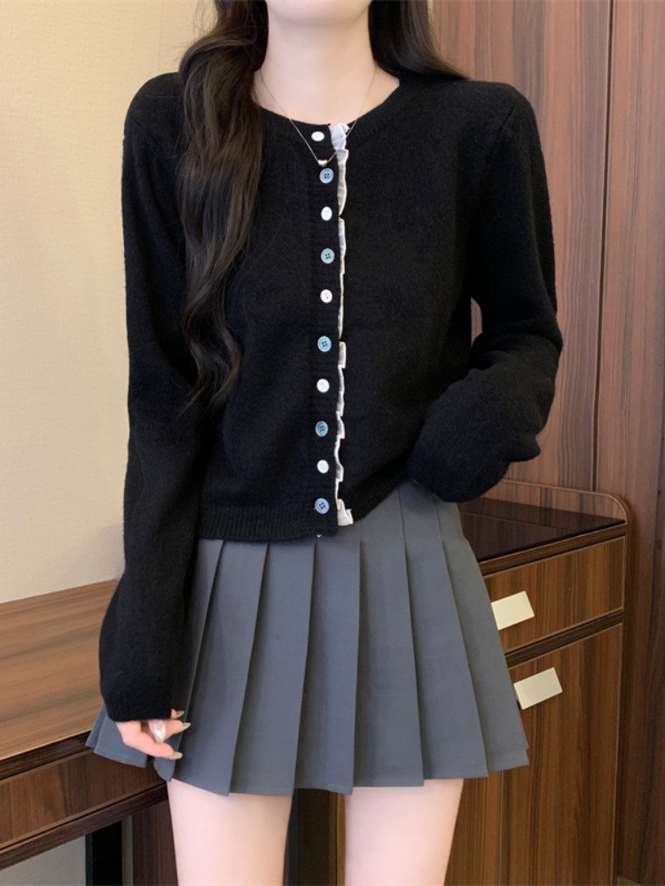 Cárdigan de punto con diseño de costura de encaje coreano 2025 primavera y otoño nuevo estilo suave y ceroso pequeño suéter abrigo mujer image 7
