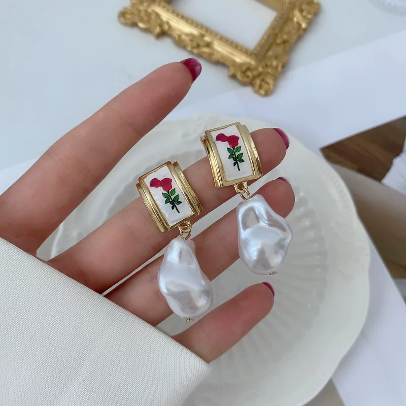 Retro earrings from pearl, French retro style