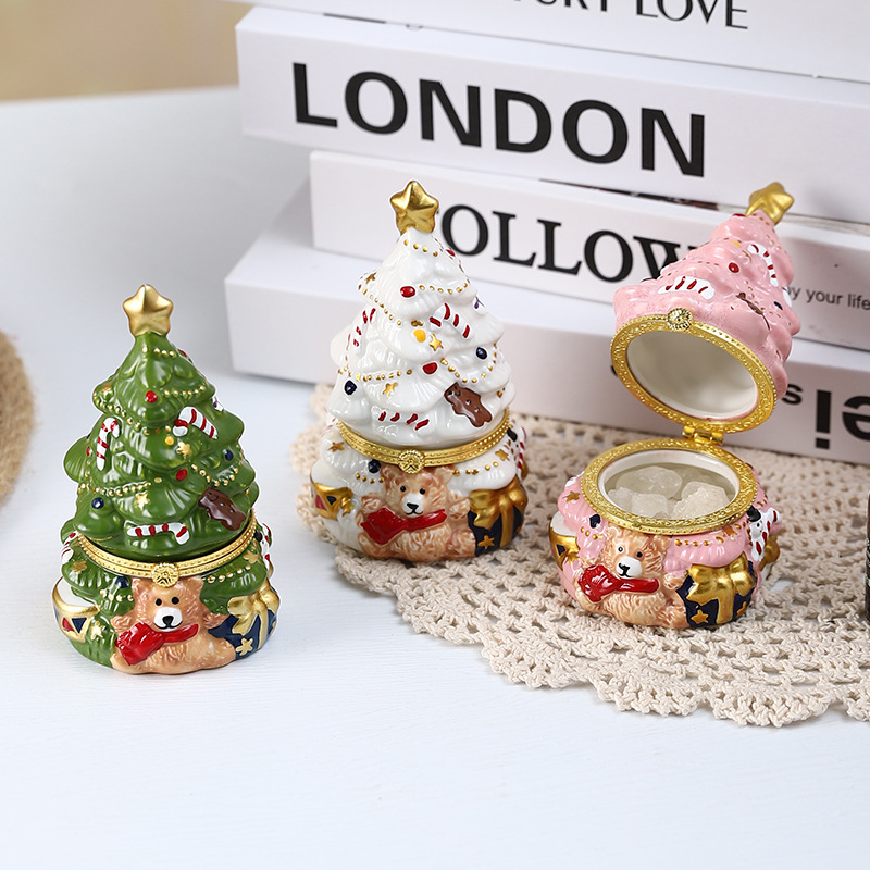  New Ceramic Bear Christmas Tree Ornaments Holiday Decorations Christmas Candy Chocolate Creative Packaging