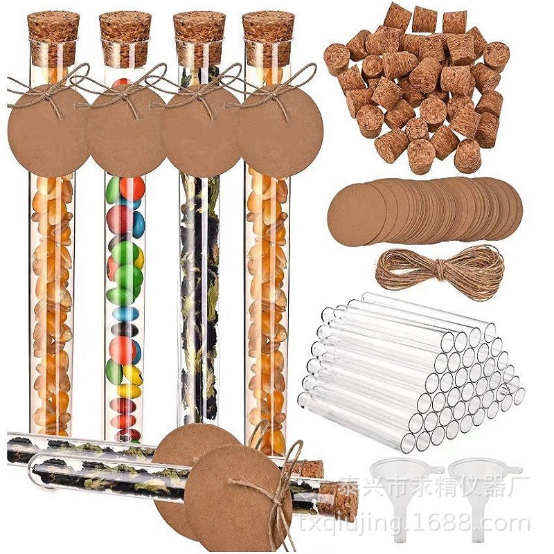 Kangfeng fabricante PS tubo de ensayo de plástico con corcho 20 ml16 * 150 combinación conjunto Etiqueta de montaje embudo cuerda de cáñamo