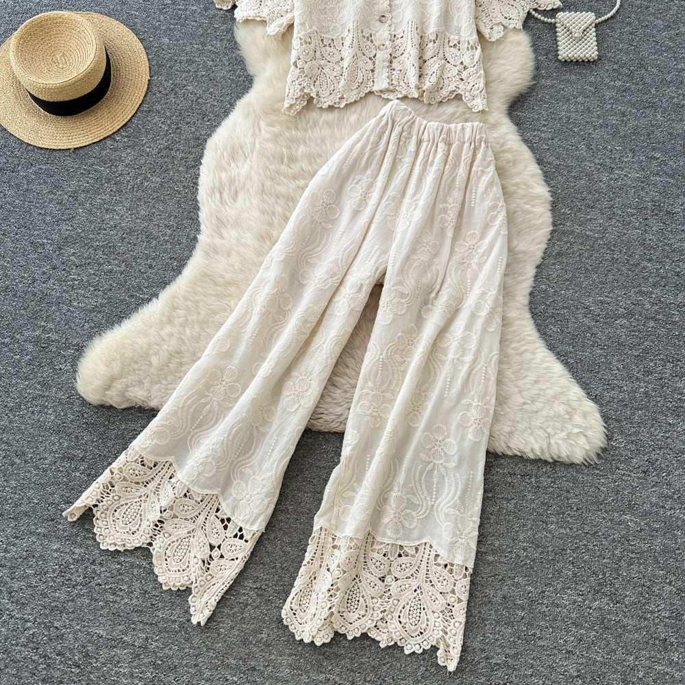 Ensemble blouse en dentelle et short style français été_voghion.com