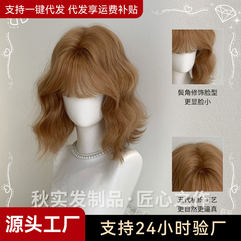 Autumn Harvest Wig [Meat Floss Dumpling] Daily Short Curly Hair Internet Celebrity Natural Upgrade Elastic Mesh Full Head Cover Wholesale for Women