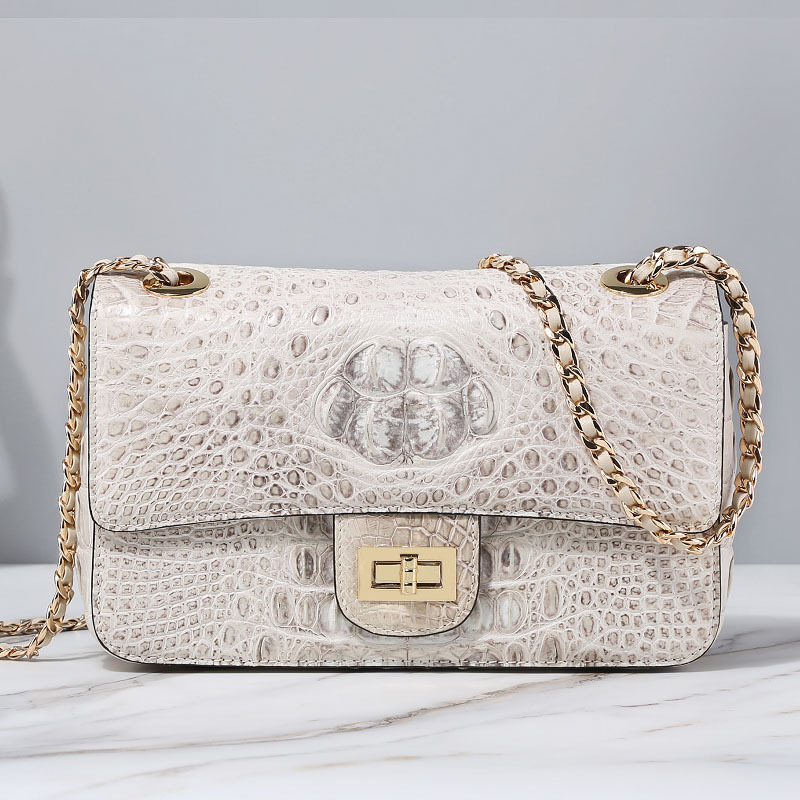 喜马拉雅白鳄鱼皮女包大牌锁扣小方包时尚单肩斜挎包链条包