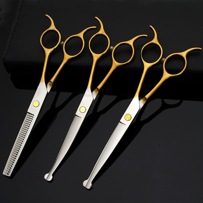 Tijeras para mascotas de acero inoxidable para perros y gatos, tijeras planas de 7 pulgadas para el cuidado de perros y el recorte del pelo de mascotas.