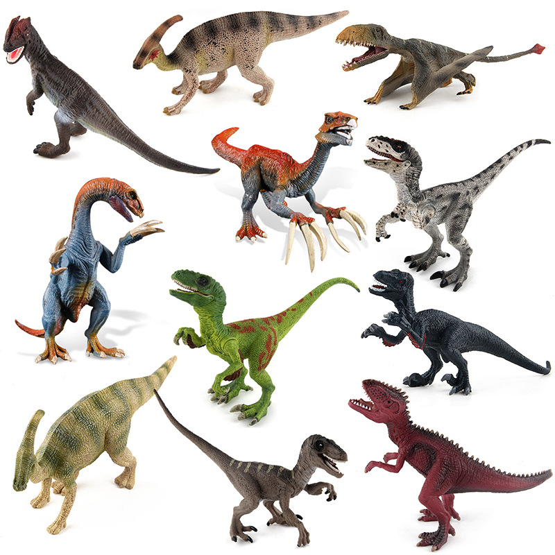 Modelos realistas de dinosaurios jurásicos educativos para niños: figuras y juguetes sólidos de Estegosaurio, Velociraptor, Dilophosaurus y Triceratops.