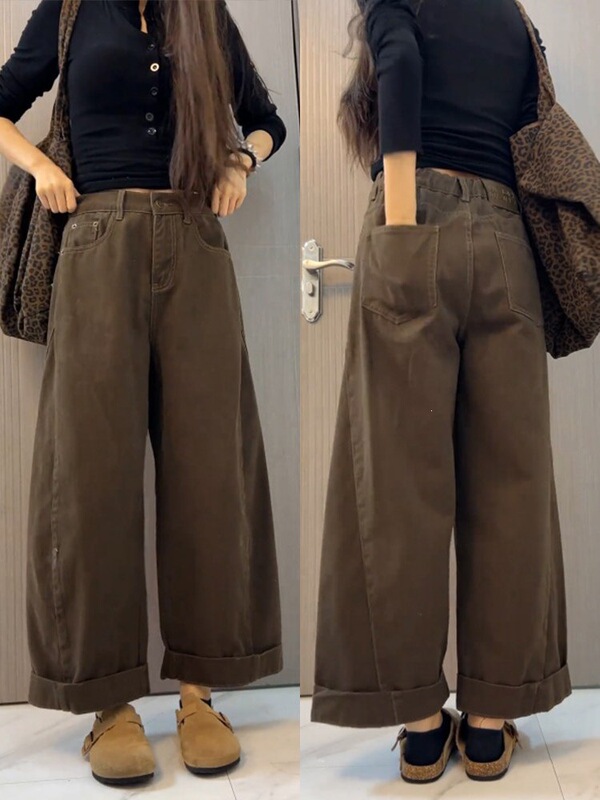 Plus-Size Vintage Medela Cropped Jeans for Women, Autumn High-Waisted Slimming Straight Wide-Leg Pants for Pear-Shaped Body Plus-Size Vintage Medela Cropped Jeans for Women, Autumn High-Waisted Slimming Straight Wide-Leg Pants for Pear-Shaped Body