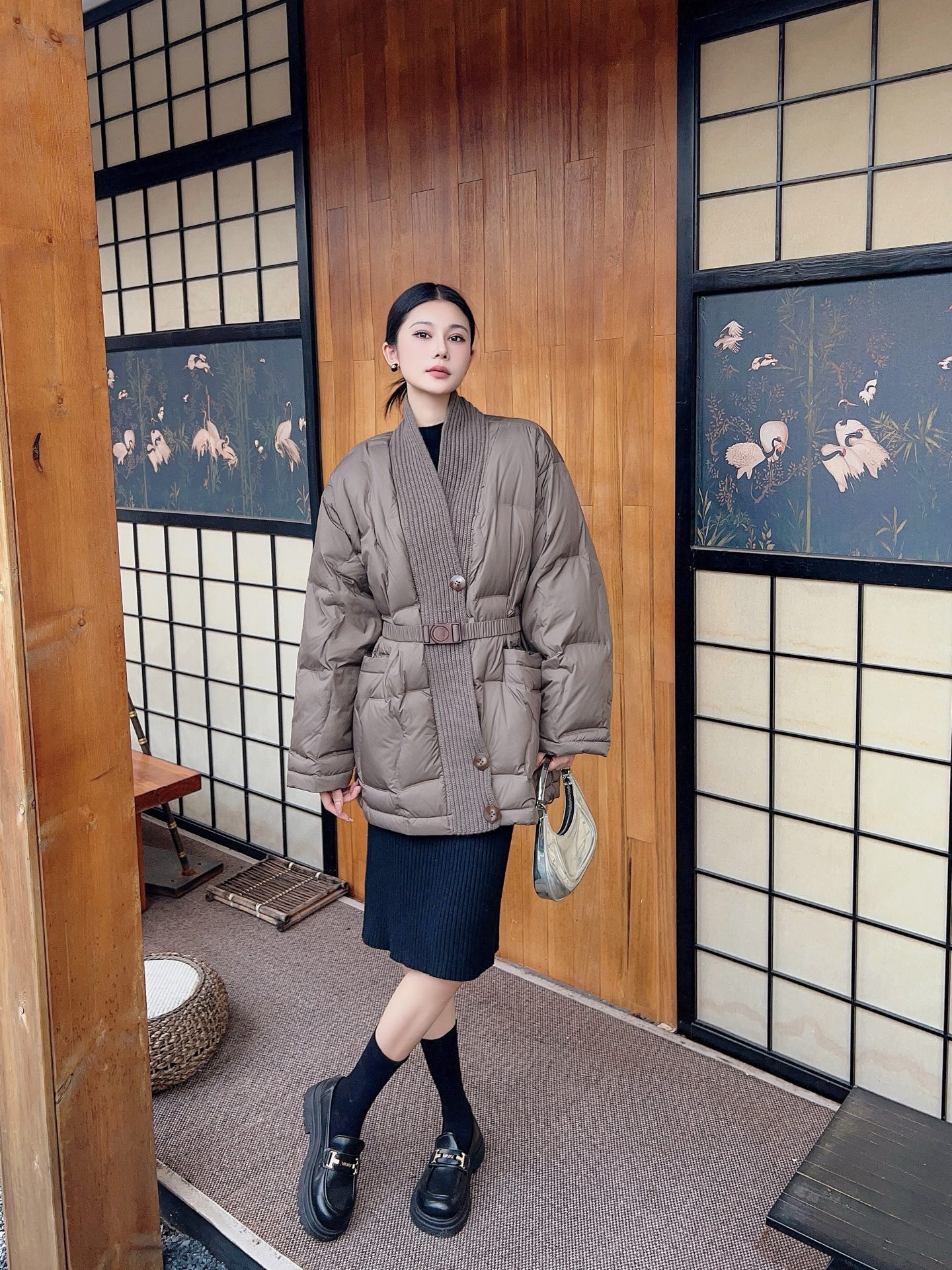 Demi-season knitted down jacket