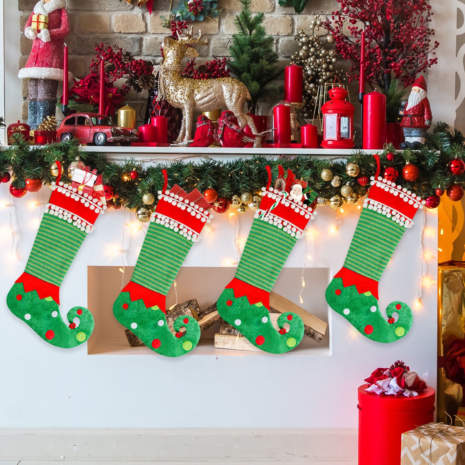 Nuevos calcetines de duende de Navidad Decoración de Navidad verde grandes calcetines de Navidad bolsa de regalo colgante al por mayor