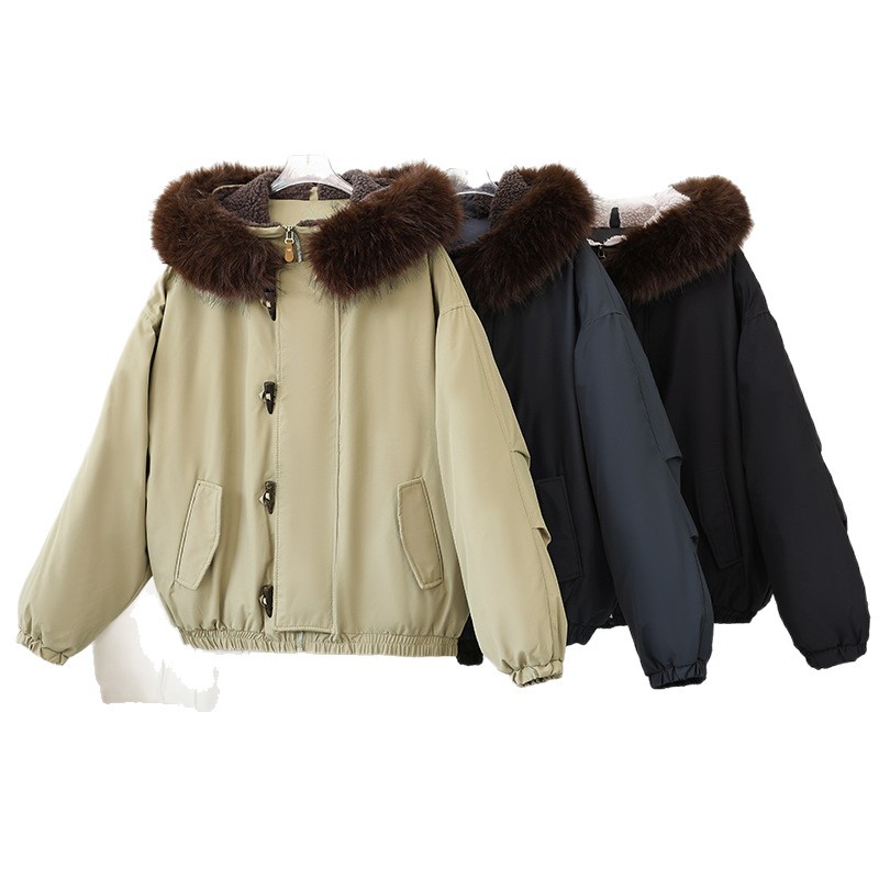 Coreano retro cuello con capuchón abrigo de algodón de mujer invierno 2025 nuevo buey corno grueso abrigo de algodón cálido image 5