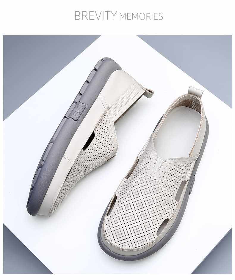 Dép sandal nam da bò đế bằng mũi tròn kiểu lười thoáng khí, đế cao 1 cm — Trắng CB9926-2, Đen CB9926-2 chi tiết 20