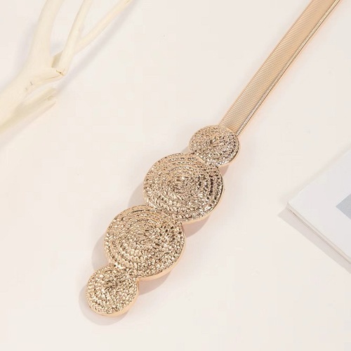 Cross-border European and American fashion women's waist chain casual decorative disc retro texture metal spring elastic waist chain with skirt
