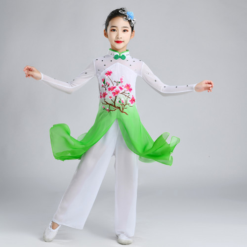 Girls folk dance dresses Blue green pink Hanfu for kids children ancient china classical dance costumes girls elegant children jasmine umbrella fan yangge dance costumes
