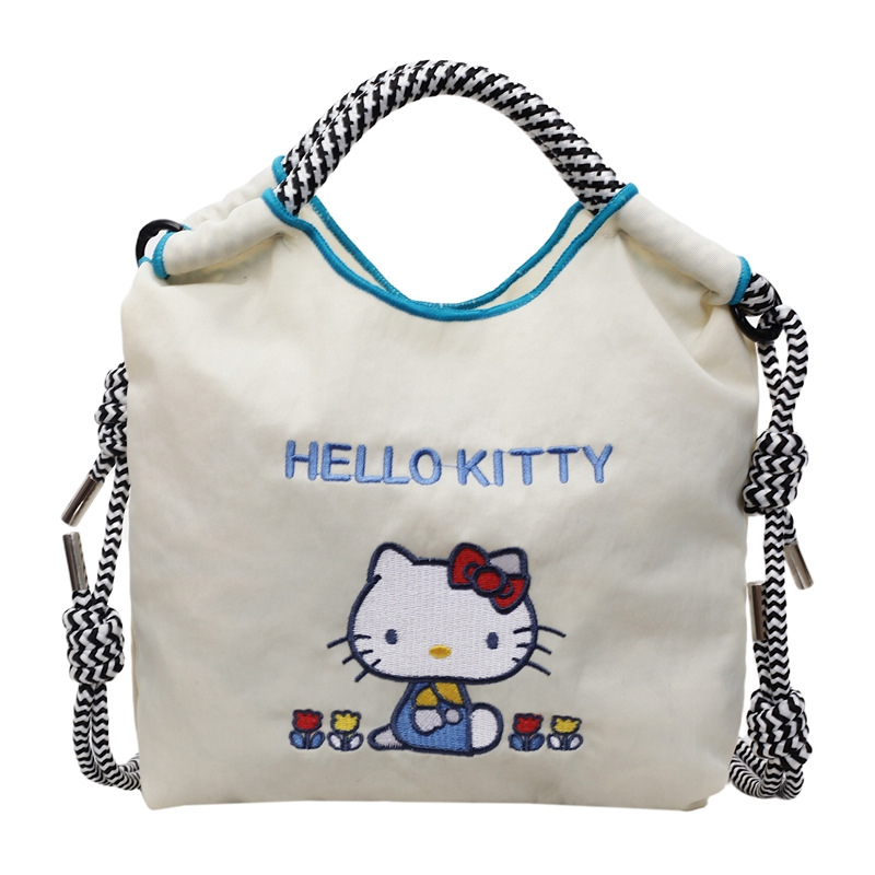 Hello kitty, Japanese shopping bag, handheld linen bag, one-shoulder bag, with embroidery 5