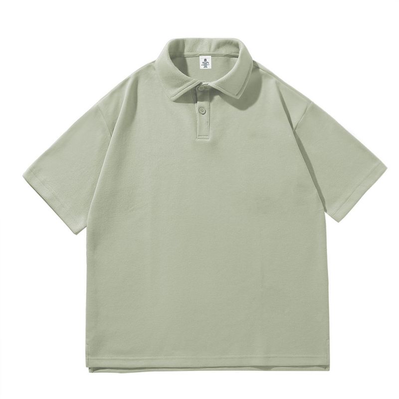 290グラム重ポンド潮牌襟シンプルpoloシャツtシャツオープン五分袖落肩ゆるい日系香港風polo|undefined
