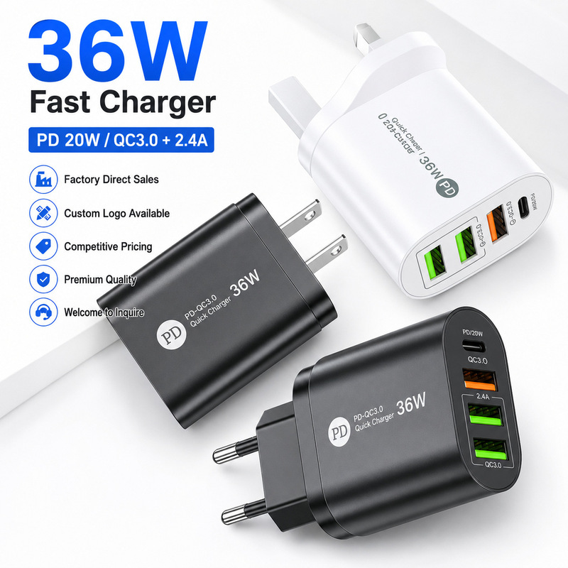New PD36W fast charging mobile phone charger 5V4A European and American regulations PD + 3USB multi-port adapter charging head New PD36W fast charging mobile phone charger 5V4A European and American regulations PD + 3USB multi-port adapter charging head