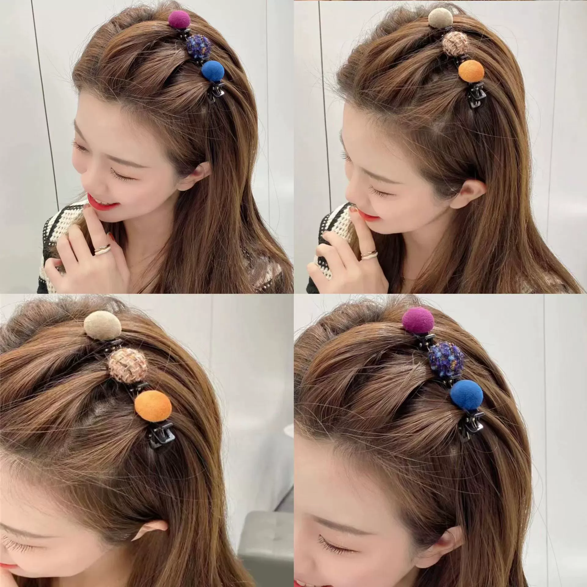 Шанель стиль Утконос Клип меховой шар боковой Плетеный заколка для волос Женская Чистая красная челка сломанная заколка для волос боковой зажим головной убор шпилька