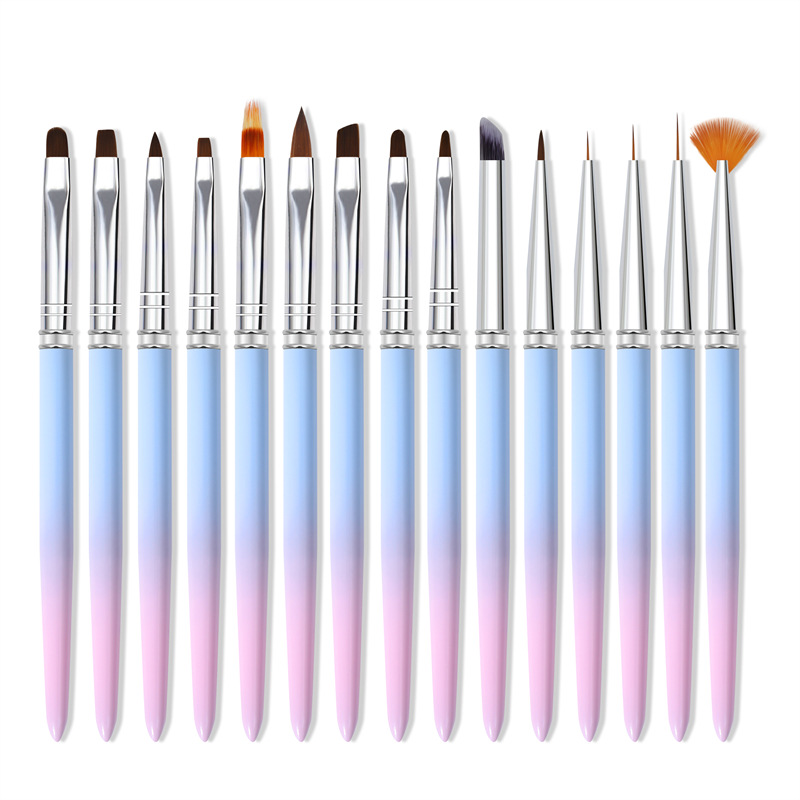 Transfronterizo nuevo 15 piezas gradiente varilla cepillo de uñas traje dibujo pluma floreciente serrado pluma de cristal al por mayor