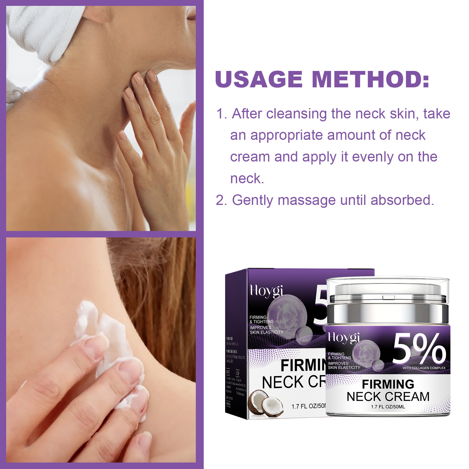 Creme Firmador para Pescoço Hoygi para clarear linhas, hidratar, resistir a rugas, firmar e iluminar a pele, cuidados com o pescoço_voghion.com