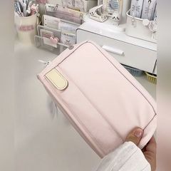 日系可爱いシンプルなピンク折りたたみペンバッグ大容量多层少女心学生文房具収纳袋ペンケース