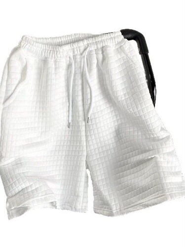 Pure Color Waffle Short Pants for Men, Super Hot Trendy Loose Five-Finger Pants, High Street Ins White Casual Sports Leggings