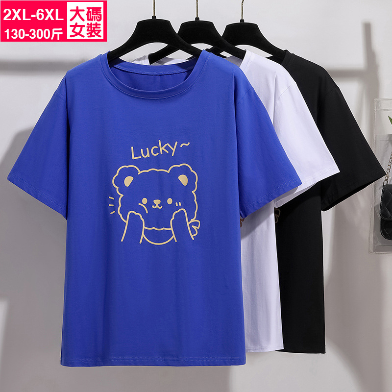 Summer 2023 New Arrival 200lb Heavyweight Plus Size Women's Printed Crew Neck Short Sleeve T-Shirt for 300lb Women Wholesale