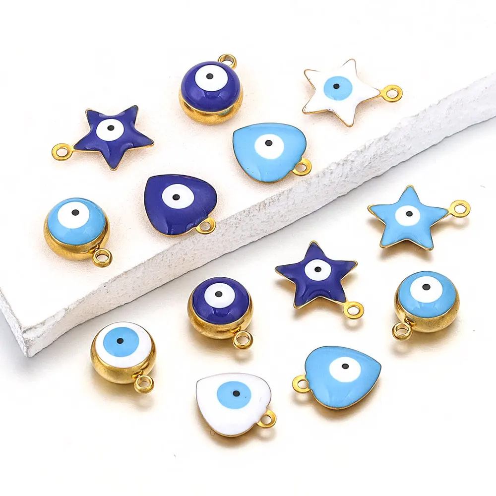 Diameter 5mm, Diameter 6 mm, Diameter 8mm Jewelry Making Size 10 PCS/Package Diameter 5mm 6 Mm 8mm 304 Stainless Steel PVD Coated Real Gold Plated Star Heart Shape Eye Light Pendant DIY Jewelry Accessories