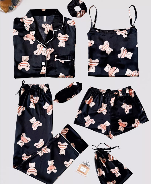 Cross-border ins2025 pijamas de primavera y otoño de mujeres siete piezas conjunto de rayas de ropa de casa coreana cuatro estaciones pijamas delgados