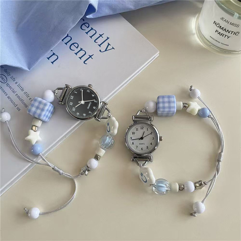 Ins Style Simple and Cute Digital Watch DIY Blue Small Square Woven Watch Girls Small Fragrance Bracelet Watch