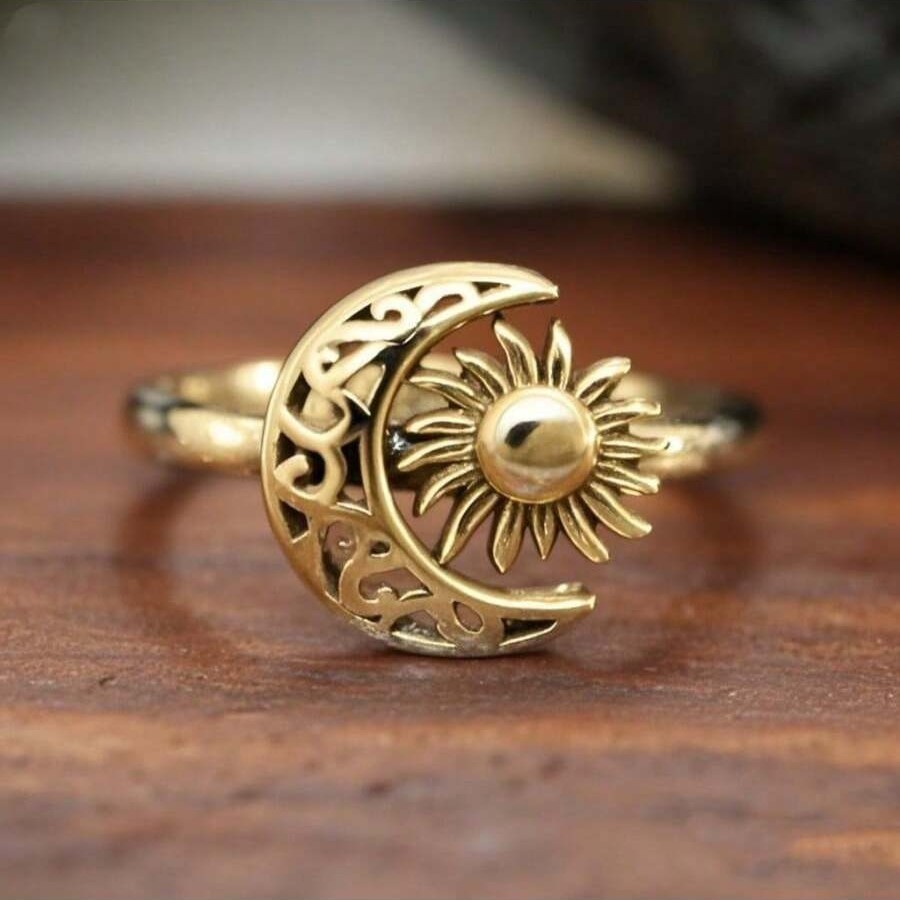Retro Ethnic Style Hollow Moon Sun Ring European and American Creative Personality Ladies Ring Jewelry Wholesale
