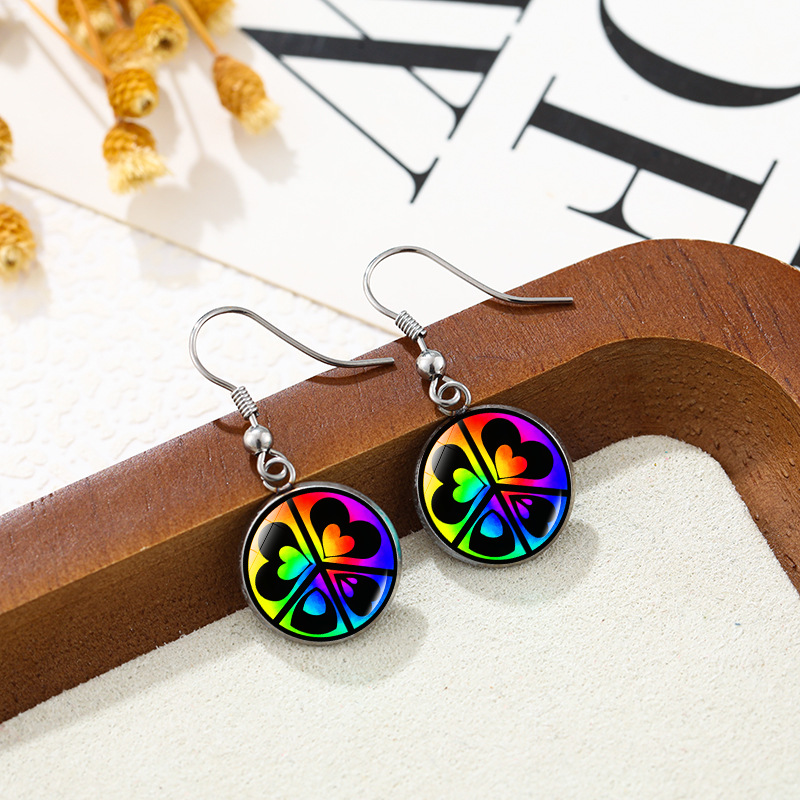 Paz logotipo estampado tiempo pendientes de gemas orejas plata no desvanecer pendientes transfronterizos accesorios ganchos de orejas al por mayor