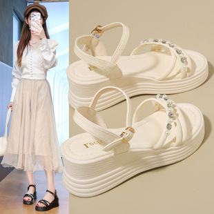 Small Height-Increasing Roman Sandals for Women 2025 New Summer Outer Wear Fairy with Skirt Soft-Soled Beach Shoes