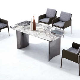 意式极简大理石餐桌碳素钢工艺轻奢简约现代长方形家用餐桌