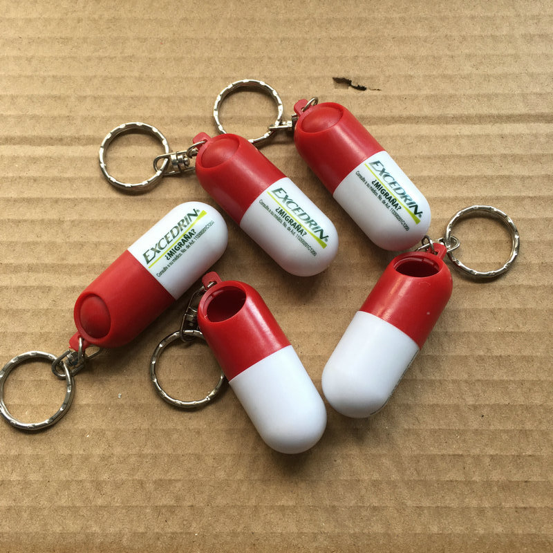 医院促销礼品 带钥匙扣药丸形状药盒 胶囊形状药盒 药丸型药盒