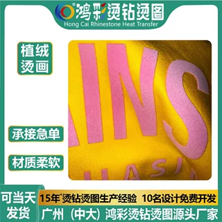 跨境新款单色植绒烫画服装logo镂空印花图案植绒热转印烫画贴定制