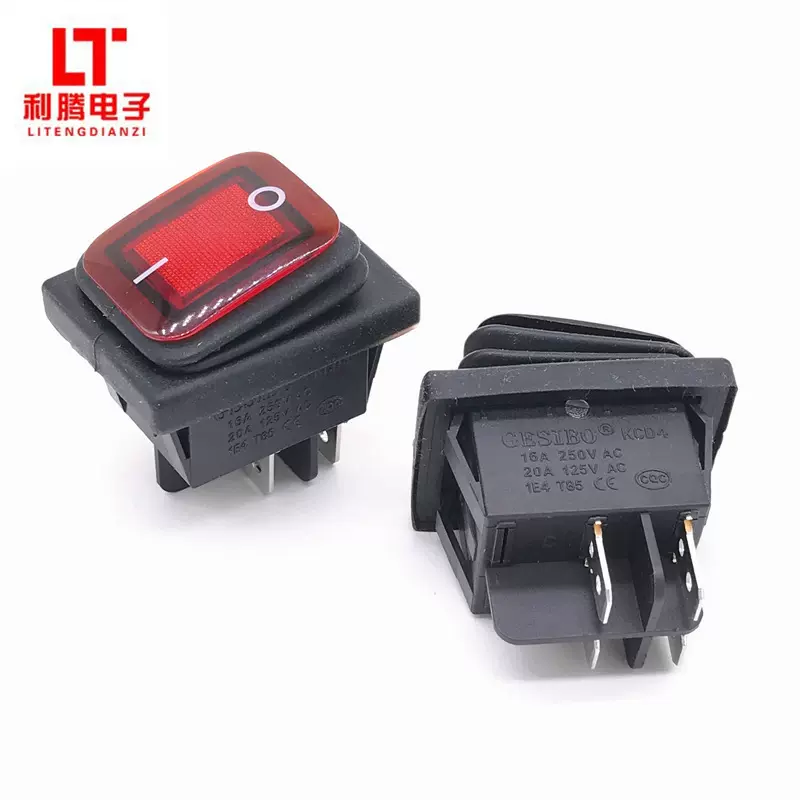 KCD4防水船型开关带灯GESIBO 2档4脚 12V/220V防水翘板电源开关