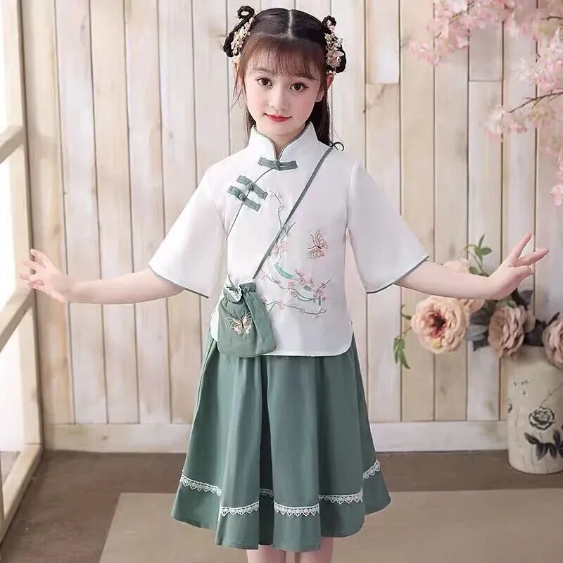 Chinese Style Girls' Hanfu Children's Ancient Suit Tang Suit Spring and Summer New Performance Show Cheongsam Improved dress Summer Suit Chinese Style Girls' Hanfu Children's Ancient Suit Tang Suit Spring and Summer New Performance Show Cheongsam Improved dress Summer Suit