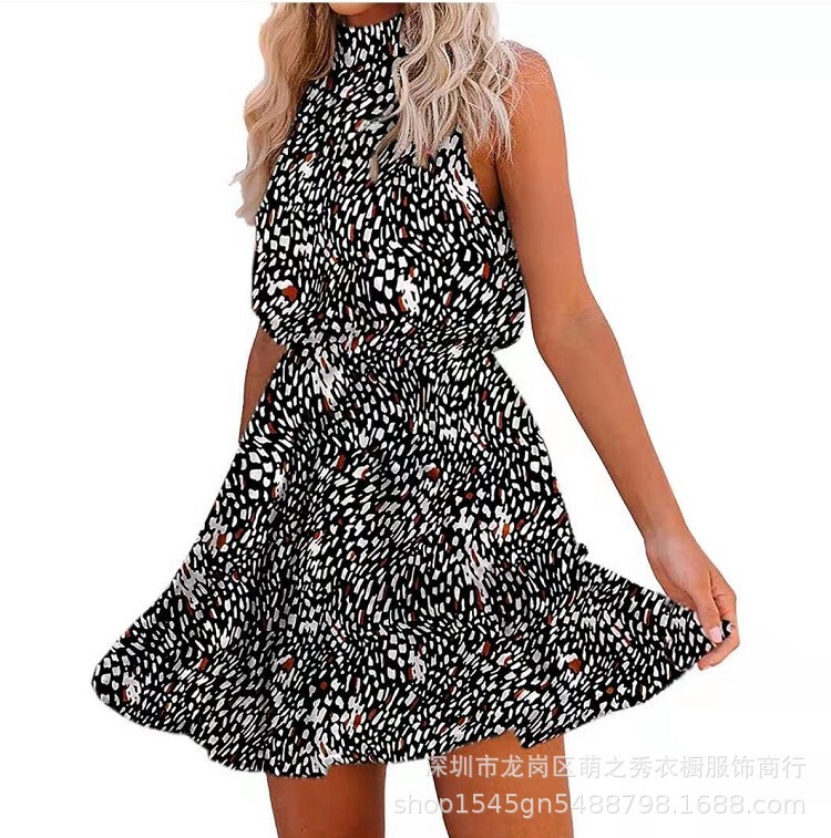 2021 new cross-border European and American women's neck lace-up off-shoulder printed dress elastic waist belt waist 12 colors 2021 new cross-border European and American women's neck lace-up off-shoulder printed dress elastic waist belt waist 12 colors