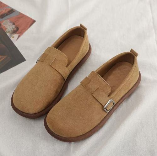 Korean-style Birkenshine shoes for women, retro spring and autumn 2025 new style bean loafers flat bottom anti-slip with skirt soft sole single shoes 